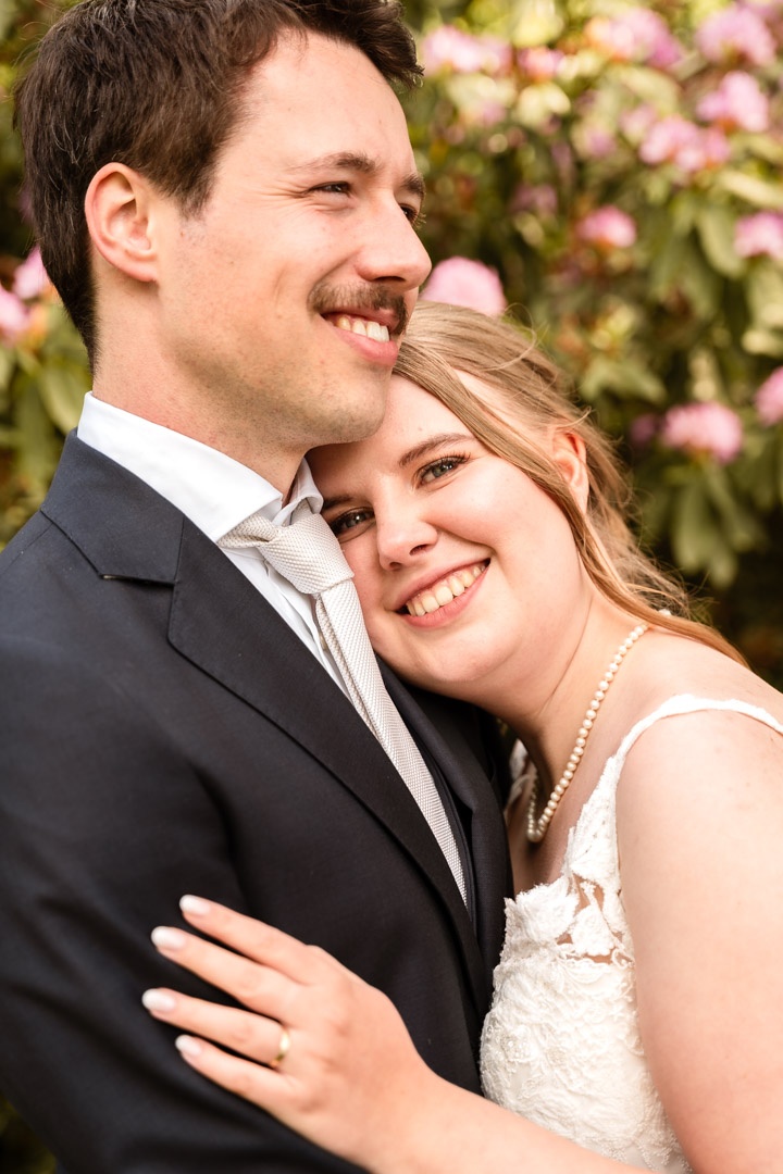 trouwfoto, close-up van het echtpaar